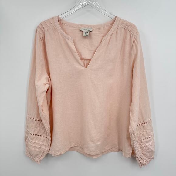 Rachel Zoe blouse women's XL linen blend embroidered eyelet pintuck boho pink - Picture 1 of 7
